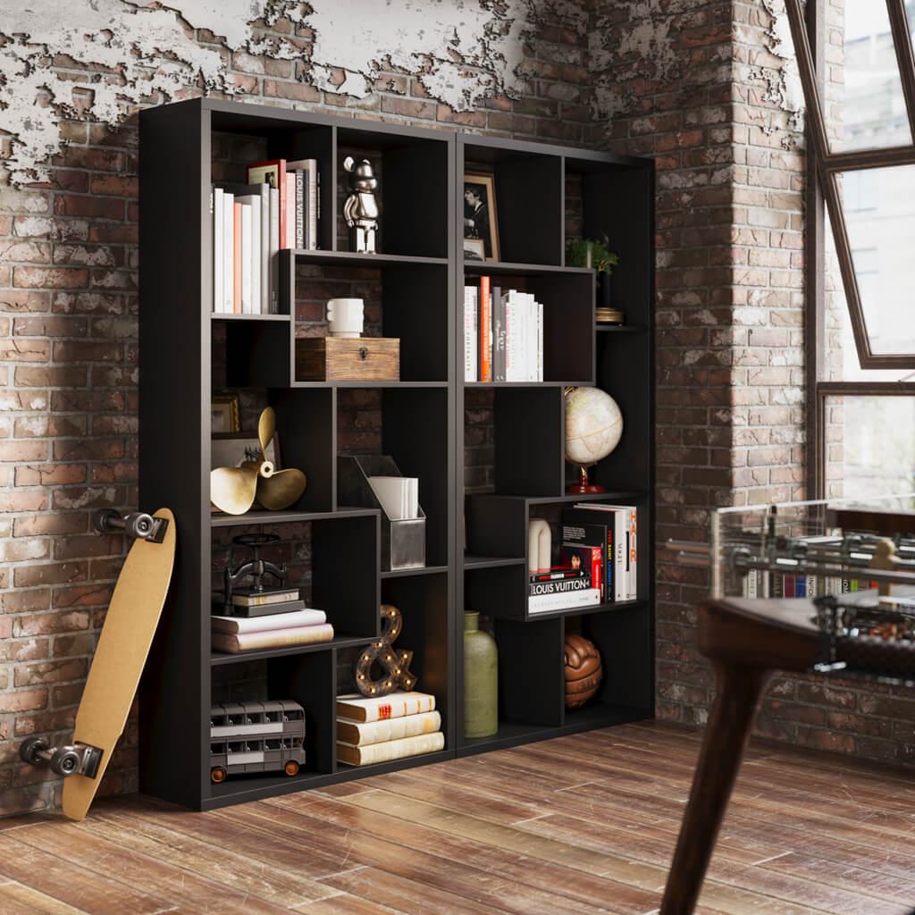 Abstract Large Black Shelving Unit