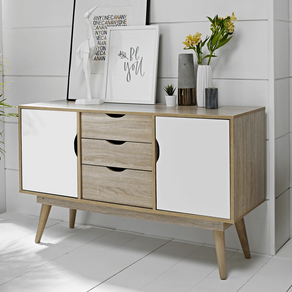 Light Oak & White Sideboard