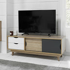 Light Oak Media Unit with White Drawers & Grey Cupboard