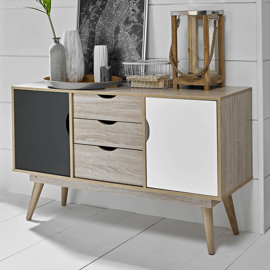 Light Oak & White & Grey Sideboard