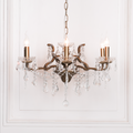 Antique Gold 6 Branch Shallow Cut Glass Chandelier