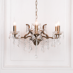 Antique Gold 6 Branch Shallow Cut Glass Chandelier
