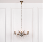 Antique Gold 6 Branch Shallow Cut Glass Chandelier