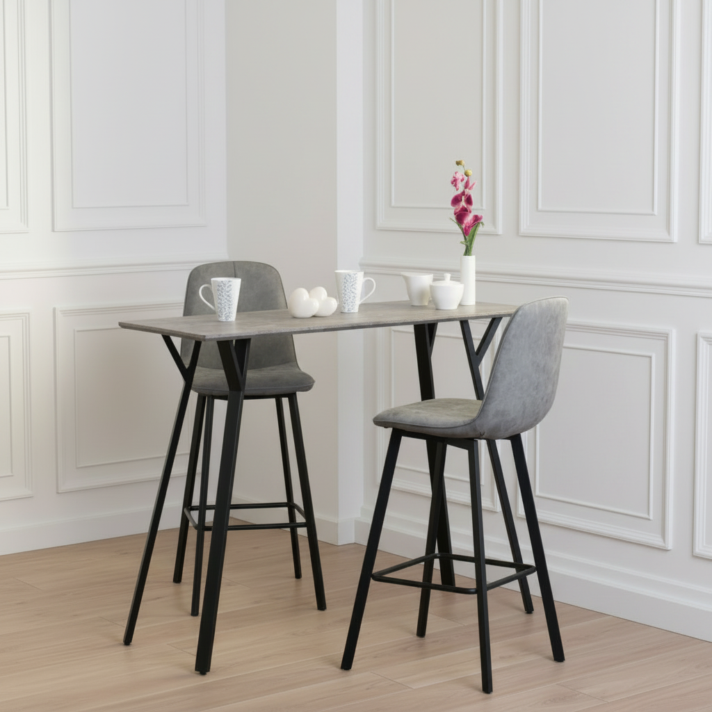 Concrete Effect Bar Table and Two Stools Set