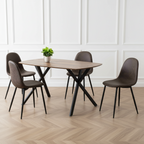 Wooden Dining Table with 4 Faux Brown Leather Chairs