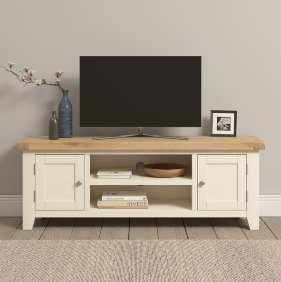 4 Piece Ivory & Oak Living Room Furniture Set
