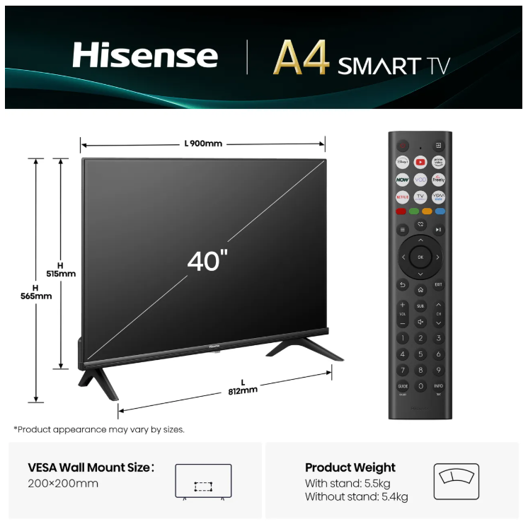 Hisense A4Q 40" HD Smart TV - 40A4QTUK