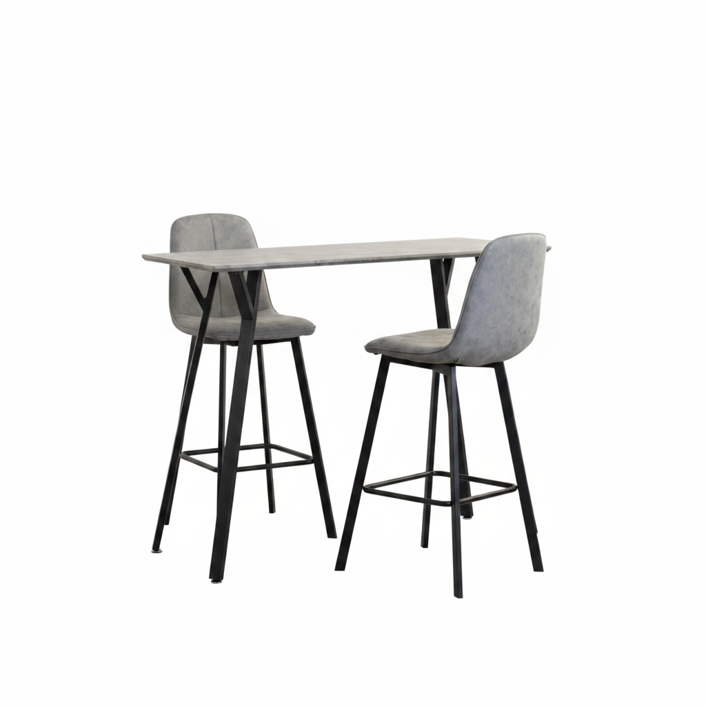 Concrete Effect Bar Table and Two Stools Set