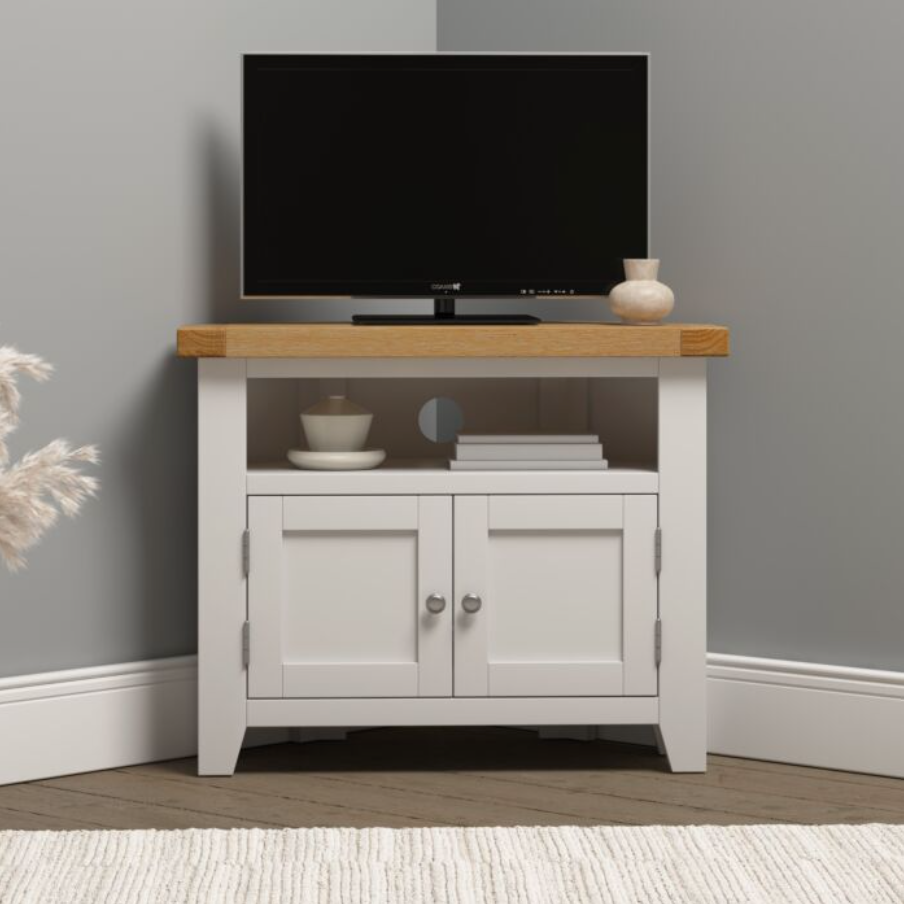 Windsor Corner TV Unit - Ivory/Oak
