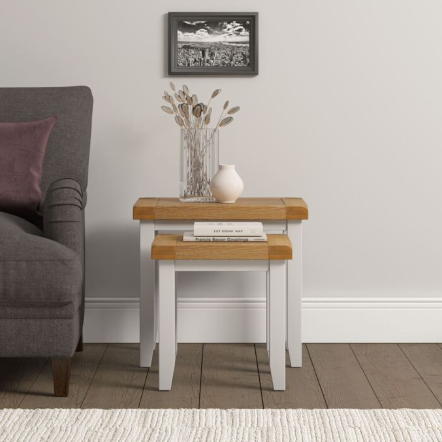 4 Piece Ivory & Oak Living Room Furniture Set