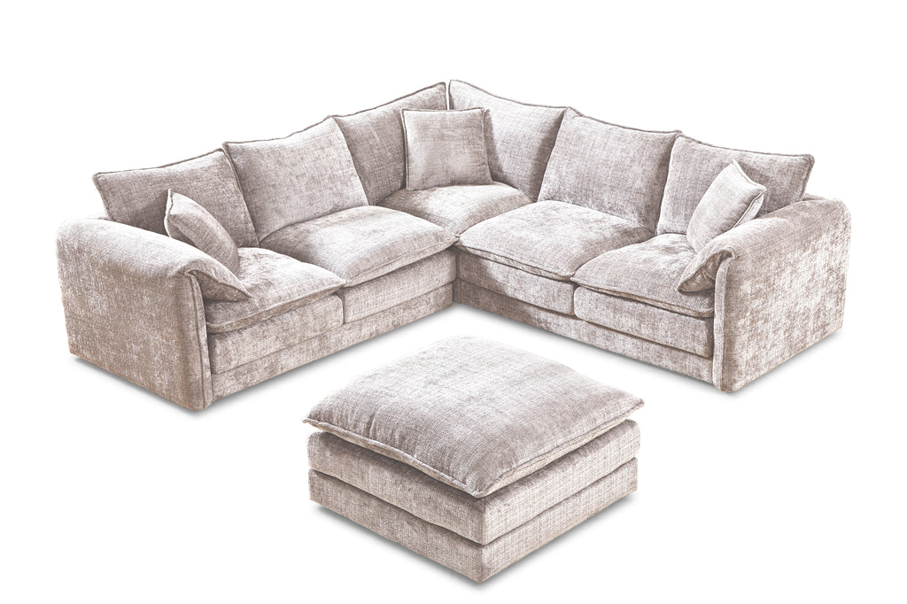 Solaya Large Corner Sofa + Footstool Set in Beige