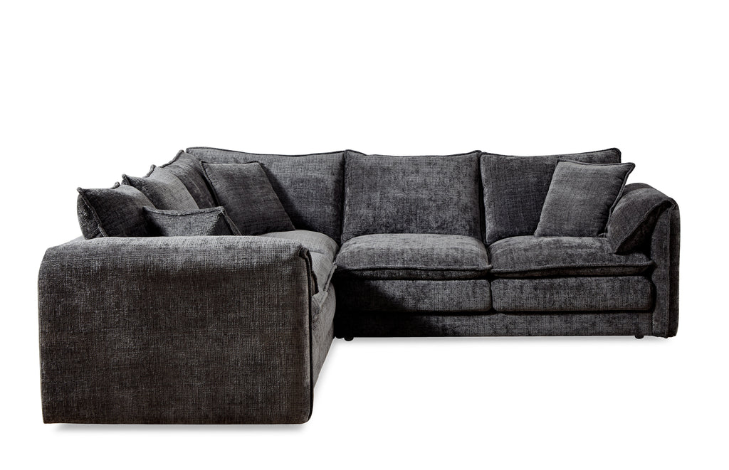 Solaya Large Corner Sofa + Footstool Set in Black
