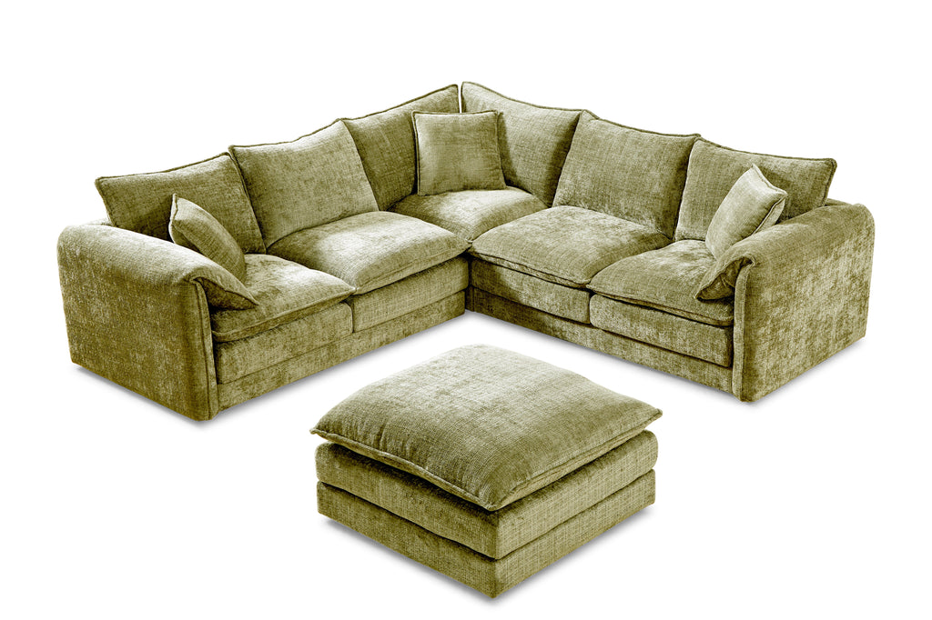 Solaya Large Corner Sofa + Footstool Set in Green