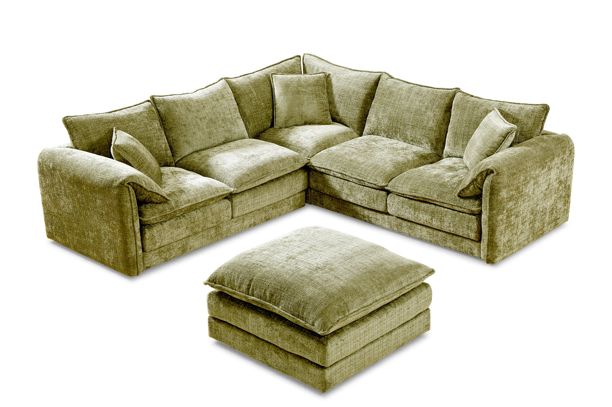 Solaya Large Corner Sofa + Footstool Set in Green