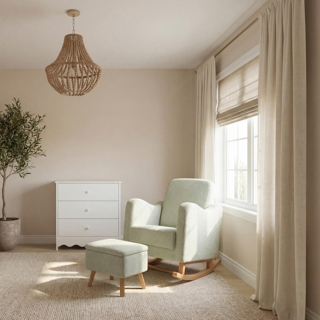Soother Nursing Chair and Stool Sage Boucle