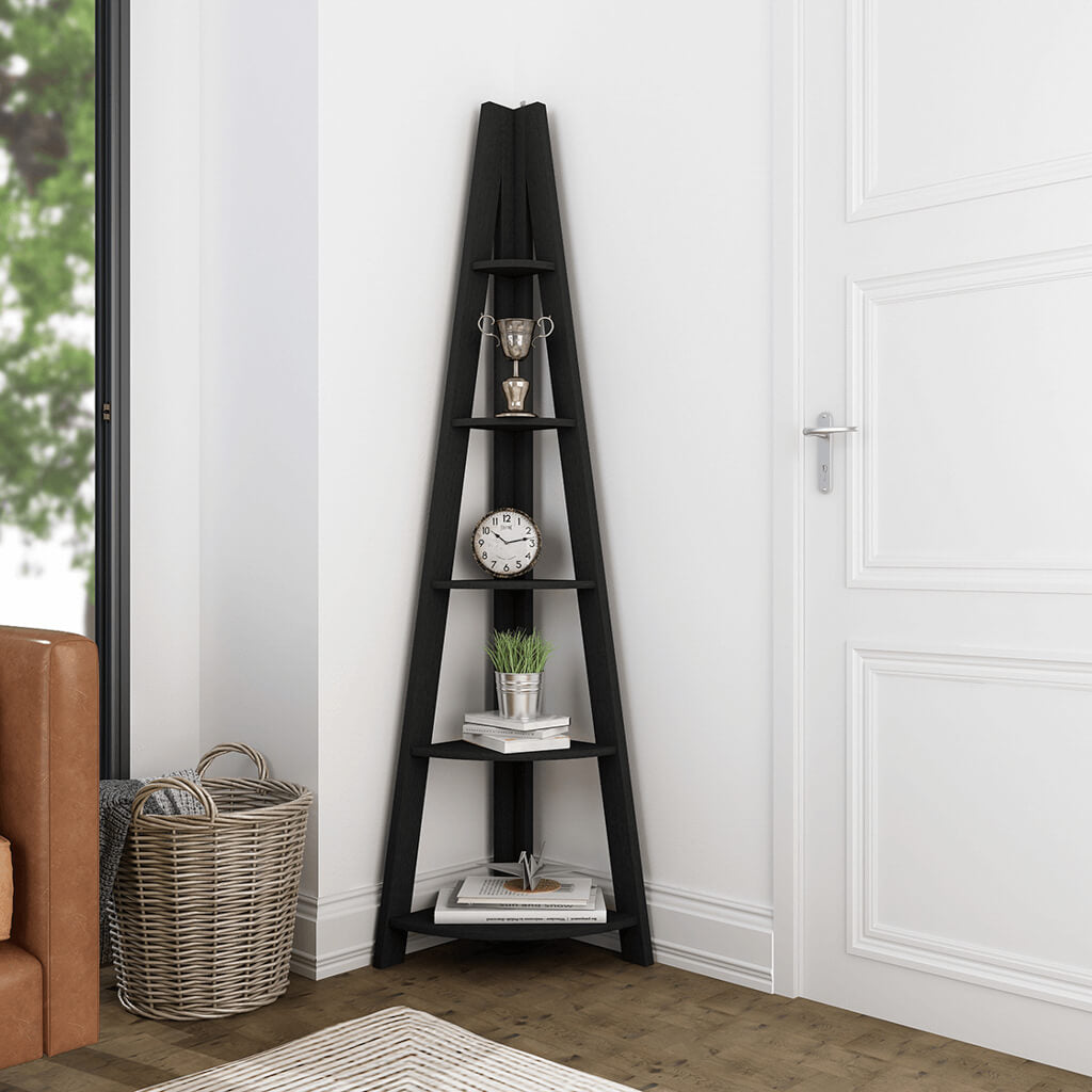 Black Corner Ladder Shelving Unit