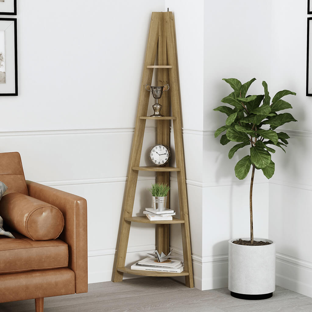 Oak Corner Ladder Shelving