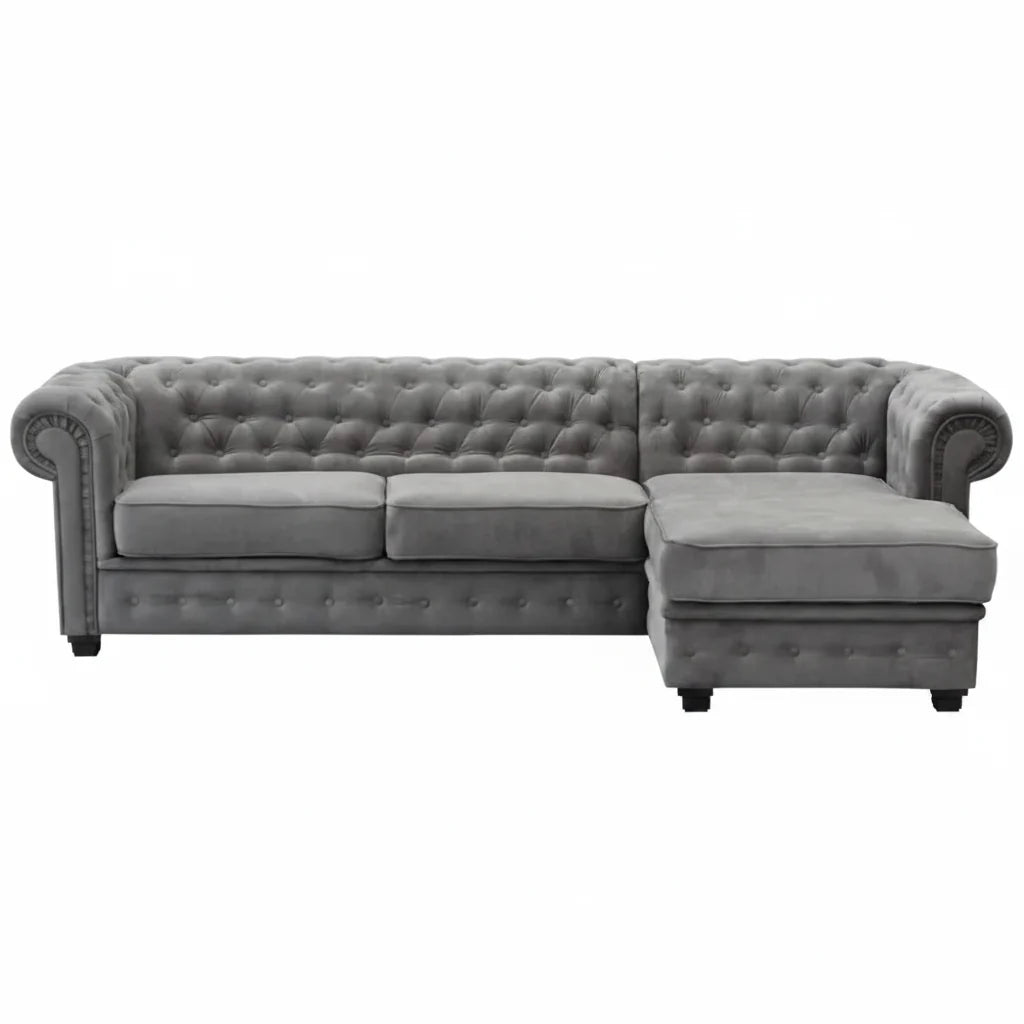 Chesterfield Universal Corner Sofa in Dark or Light Grey Upholstery