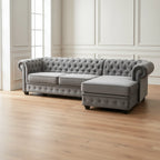 Chesterfield Universal Corner Sofa in Dark or Light Grey Upholstery
