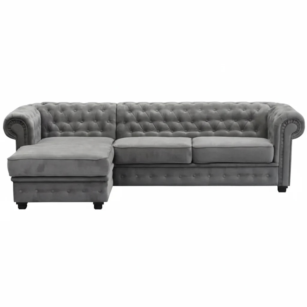 Chesterfield Universal Corner Sofa in Dark or Light Grey Upholstery
