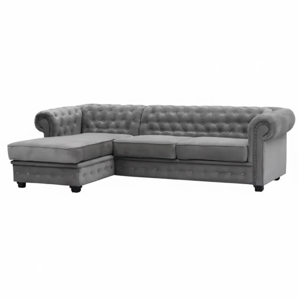 Chesterfield Universal Corner Sofa in Dark or Light Grey Upholstery