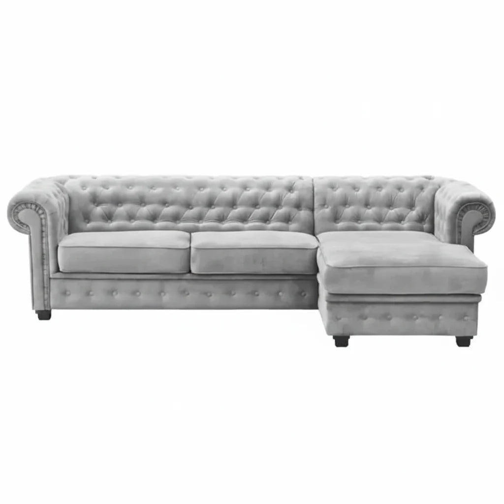Chesterfield Universal Corner Sofa in Dark or Light Grey Upholstery