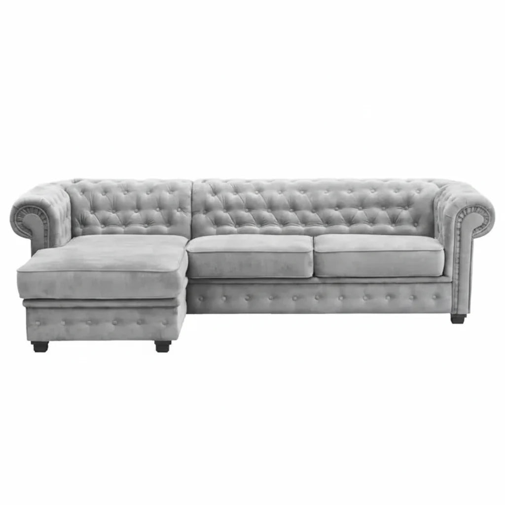 Chesterfield Universal Corner Sofa in Dark or Light Grey Upholstery