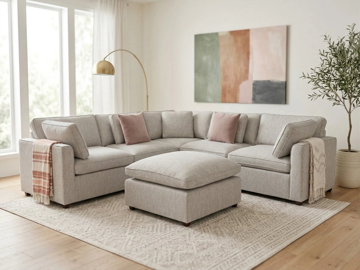 Santorini Large Corner Sofa with Footstool in Grey