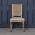 Wooden Louis Upholstered Square Rattan Back Dining Chair