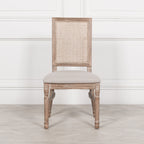 Wooden Louis Upholstered Square Rattan Back Dining Chair