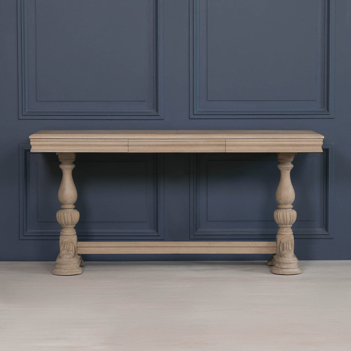 Rustic Wooden Intricate Carved Console with Drawer