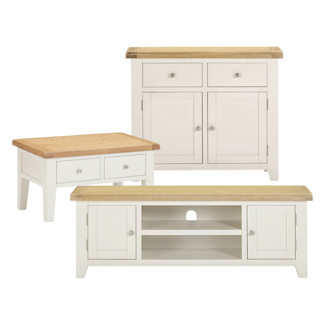3 Piece Ivory & Oak Living Room Furniture Set