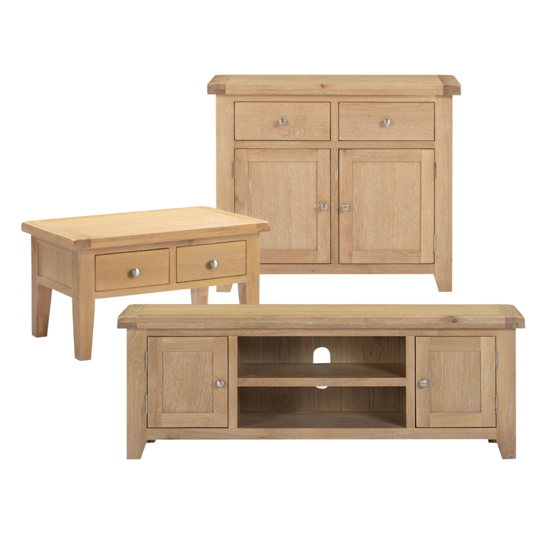 3 Piece Oak Living Room Furniture Set