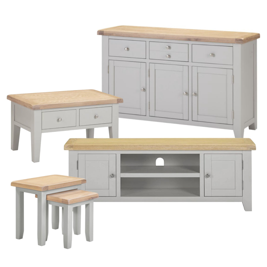 4 Piece Grey & Oak Living Room Furniture Set