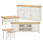 4 Piece Ivory & Oak Living Room Furniture Set