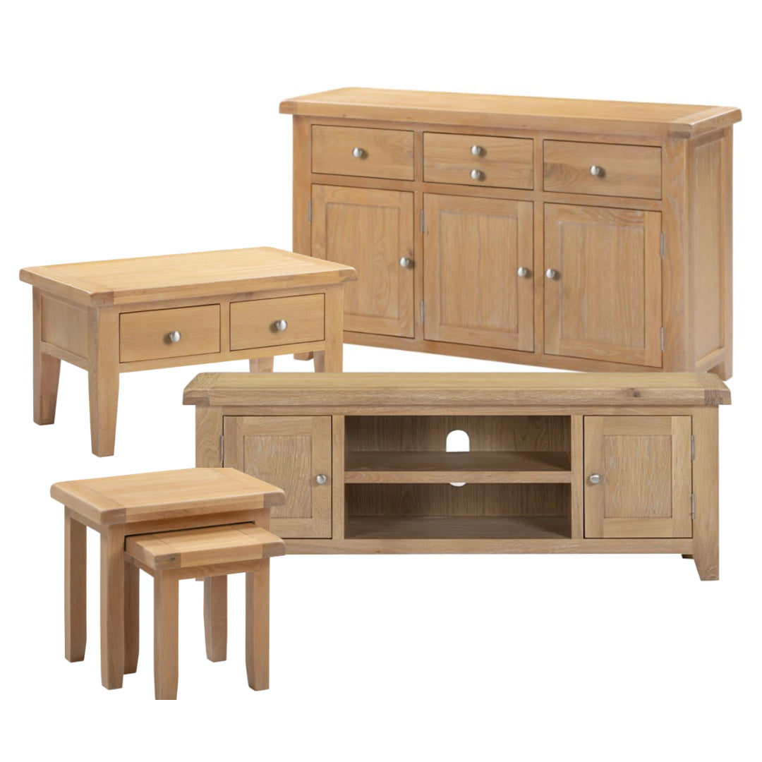 4 Piece Oak Living Room Furniture Set