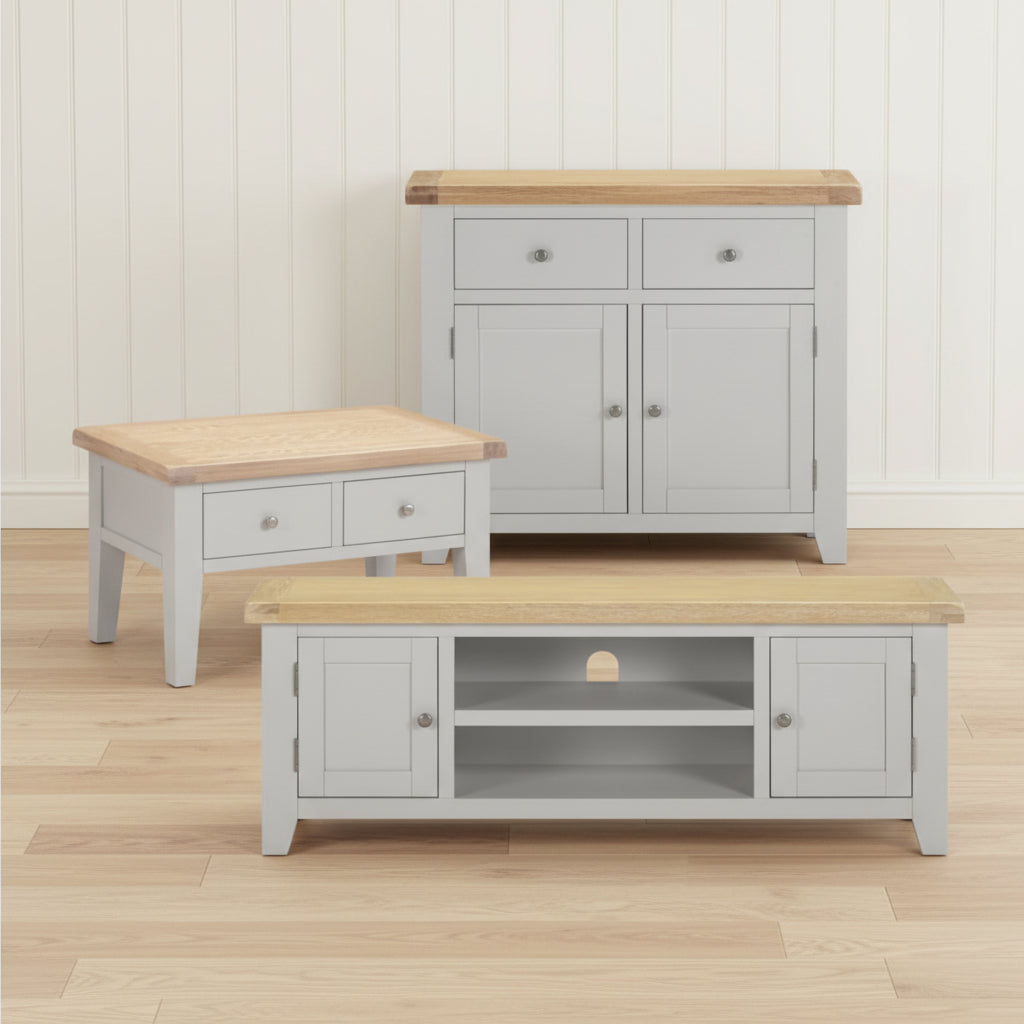 3 Piece Grey & Oak Living Room Furniture Set