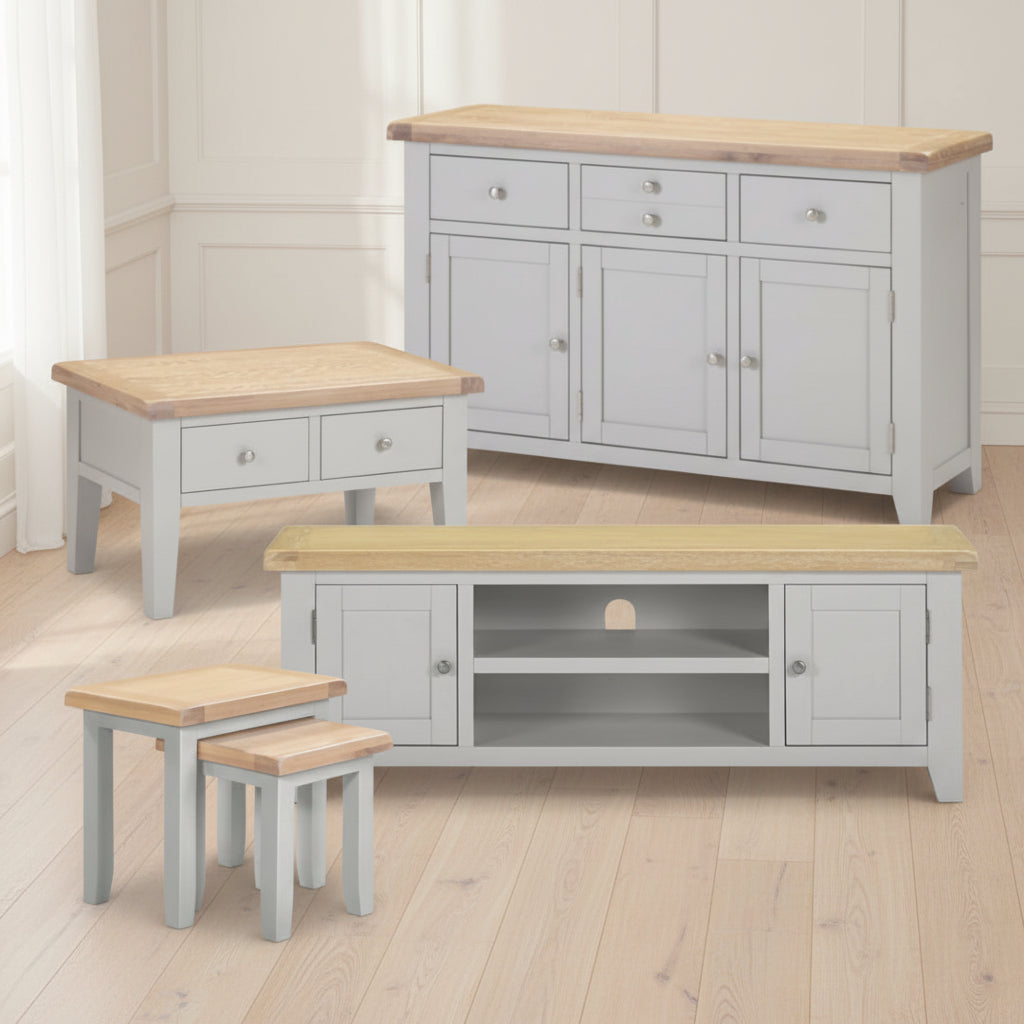 4 Piece Grey & Oak Living Room Furniture Set