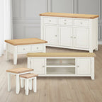4 Piece Ivory & Oak Living Room Furniture Set
