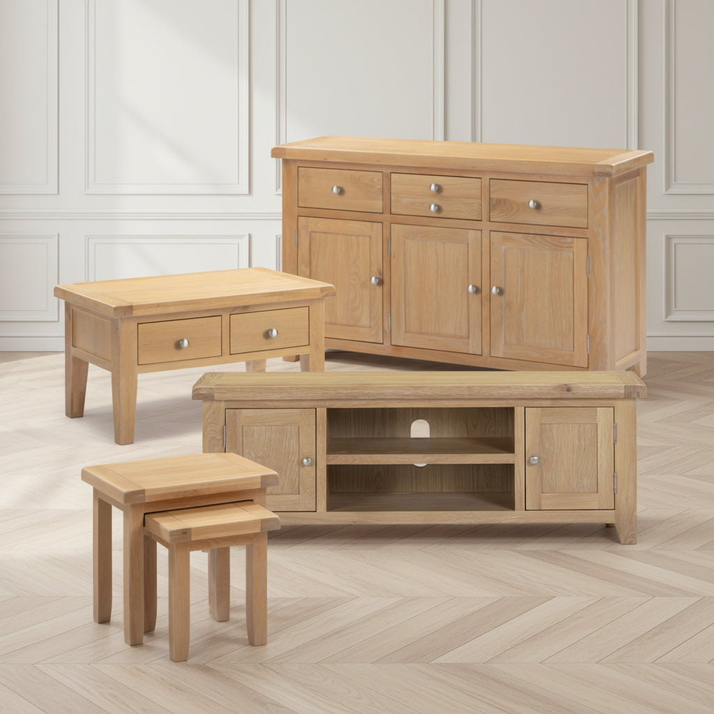 4 Piece Oak Living Room Furniture Set