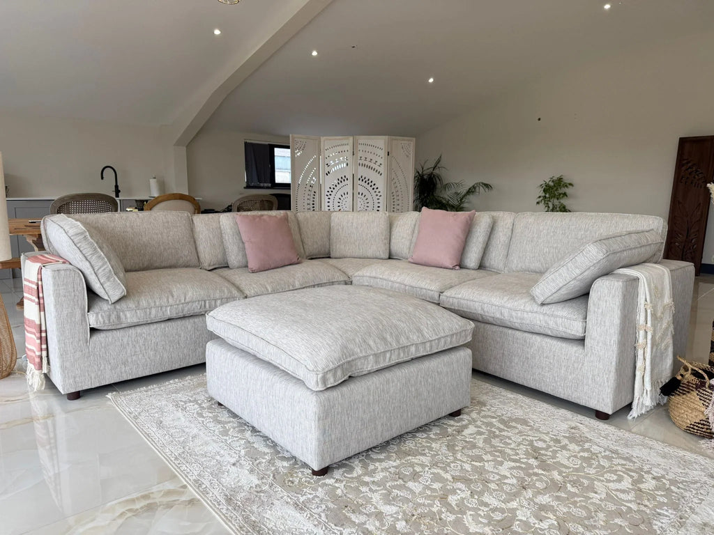 Santorini Large Corner Sofa with Footstool in Grey