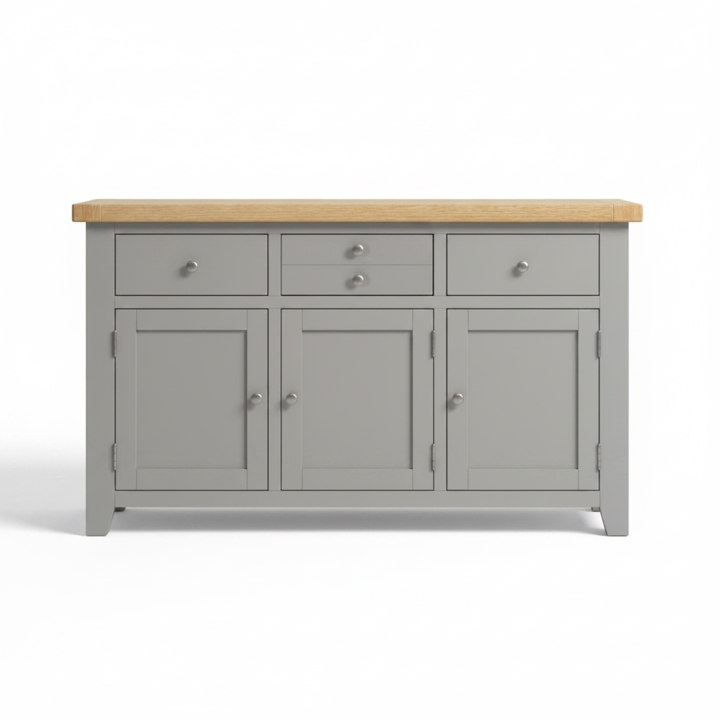 Windsor 3 Door 3 Drawer Sideboard - Pebble Grey/Oak