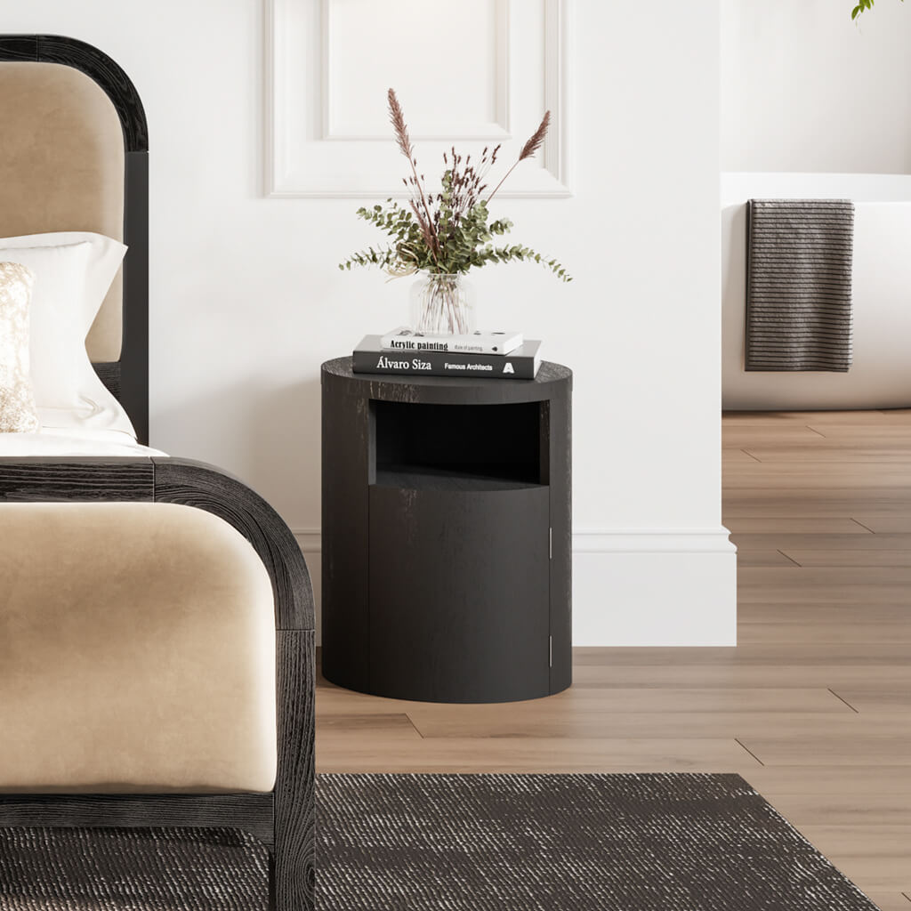 Black Cylindrical Bedside Cabinet