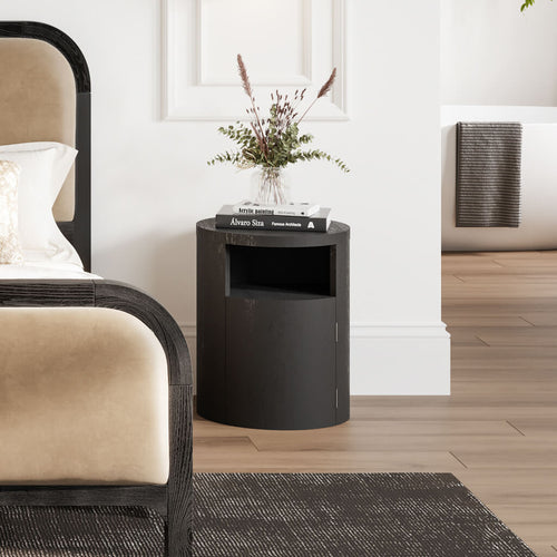 Black Cylindrical Bedside Cabinet