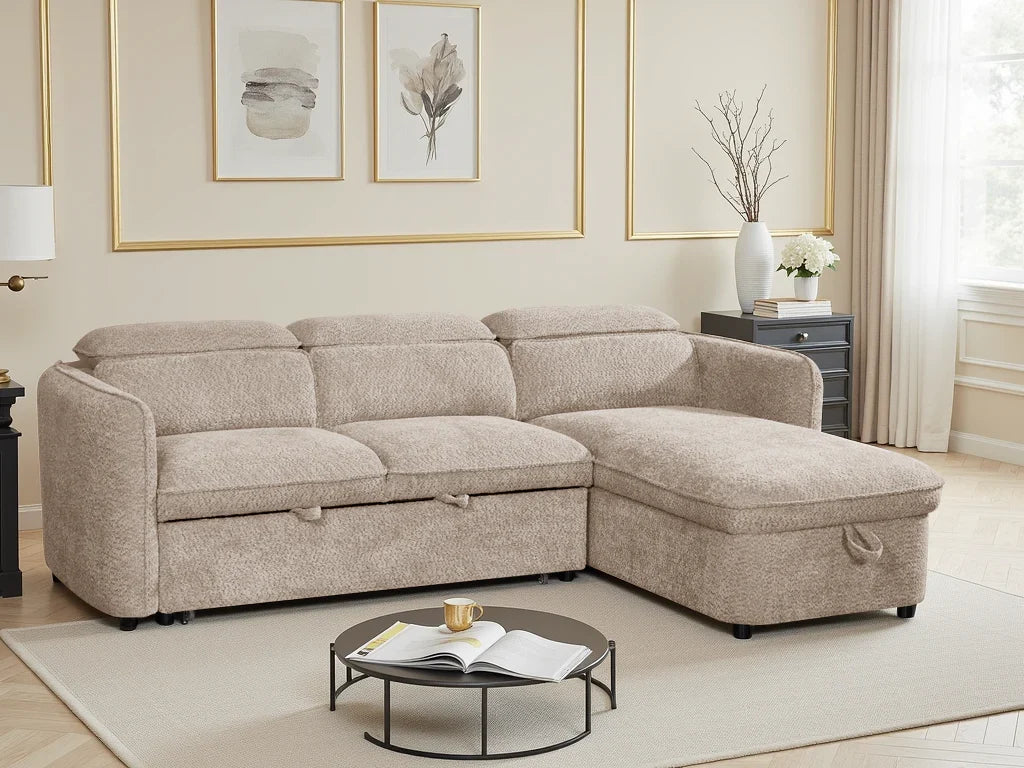 Capri Universal Corner Sofabed With Storage in Beige
