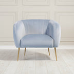 baby vlue velvet armchair with gold legs