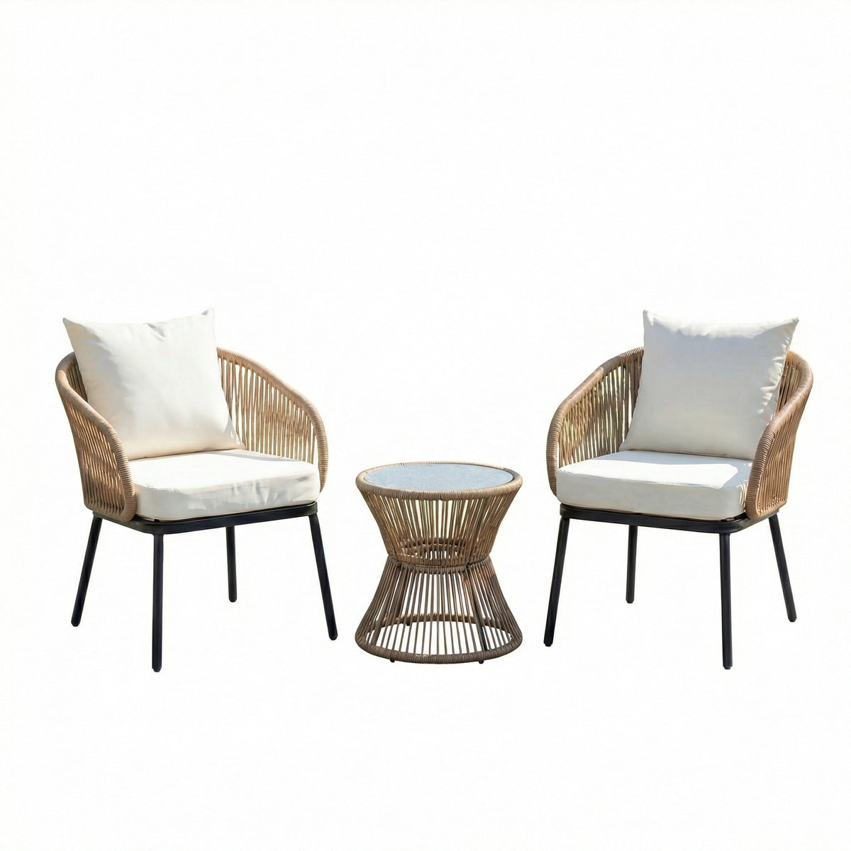 3 Piece Garden Patio Furniture Set in Brown & Cream By Harry Christian Home