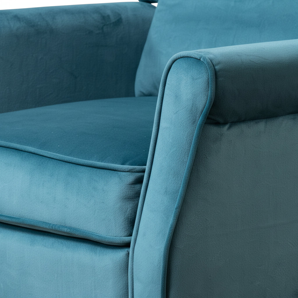 Teal Velvet Armchair with Reclining Back Function and Black Legs