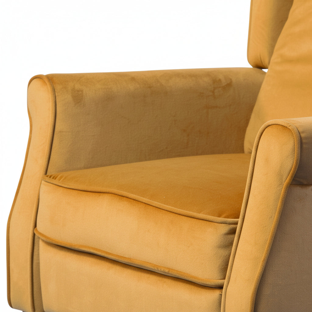 Mustard Yellow Velvet Armchair with Reclining Back Function and Black Legs