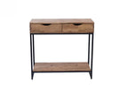 Industrial Console Table Solid Oak Black Metal Frame